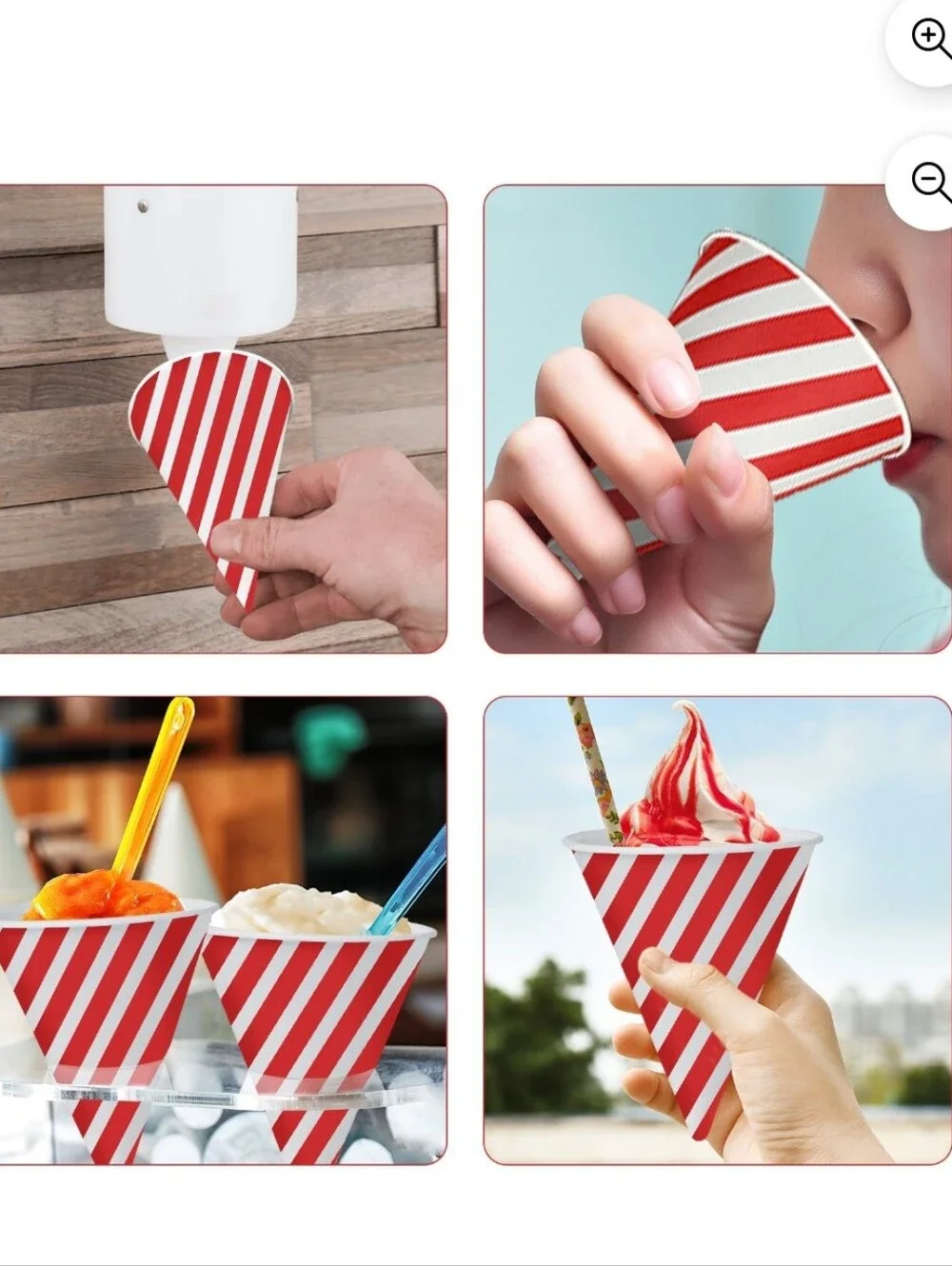 Nostalgia Red and White Stripe Snow Cone Cups with Red Straws - 20 Pack